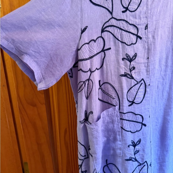Fun Italian midi purple XL  dress w floral embroidery and pockets - Picture 5 of 11